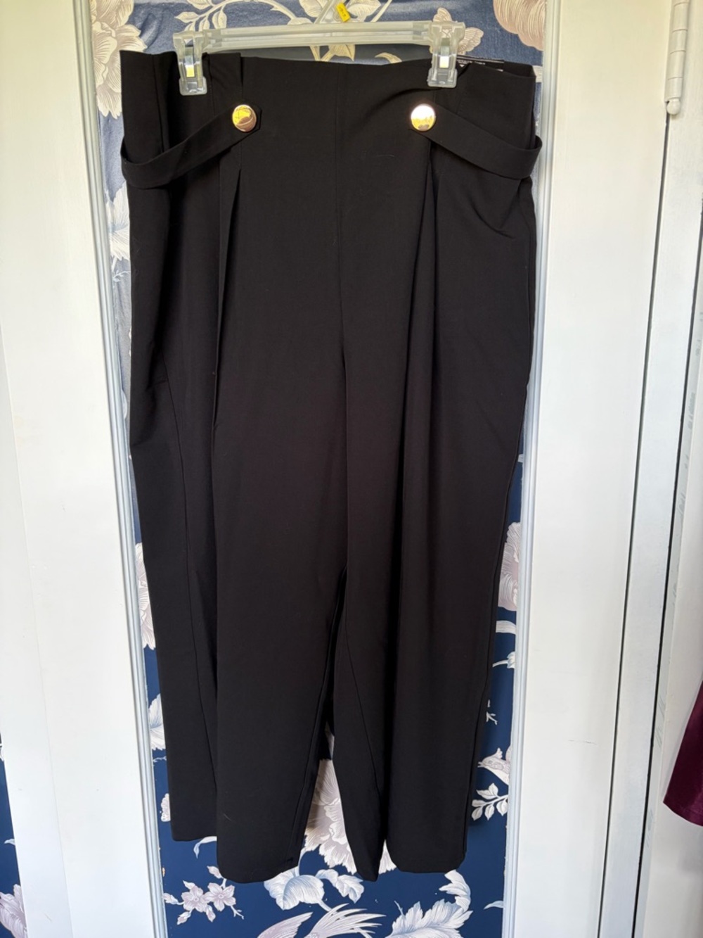 Worthington Black High-Rise Wide-Leg Pants with Gold Buttons